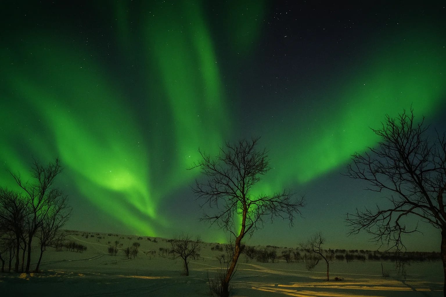 Northern lights with fell on a background